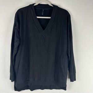 Capote Black Deena V-Neck Long Sleeve Cozy Comfy Sweatshirt Top Size Small